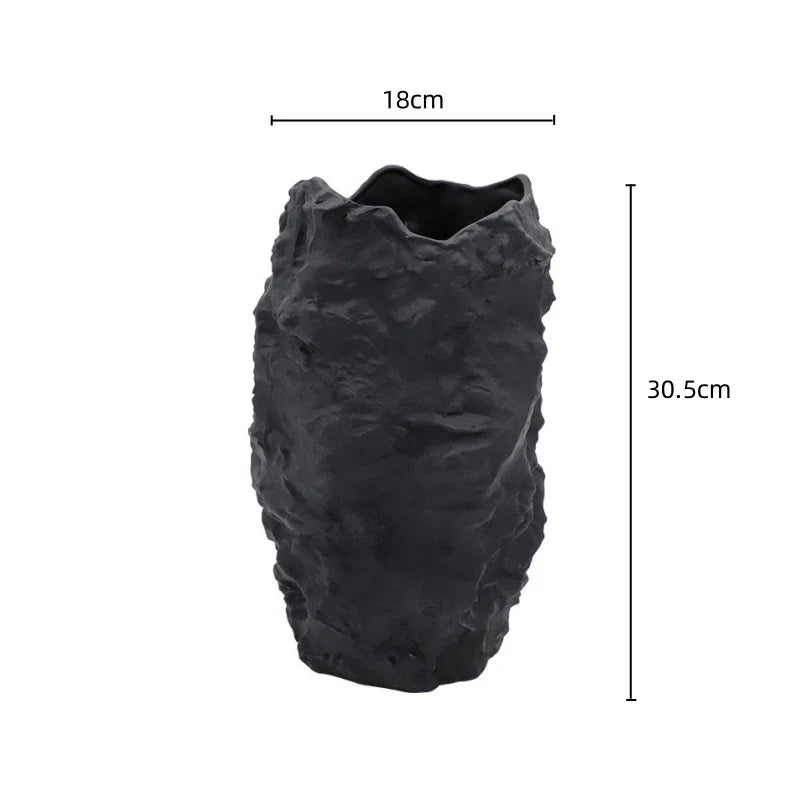 Afralia™ Stone Grain Black White Ceramic Vase for Flower Arrangement Craft Ornaments