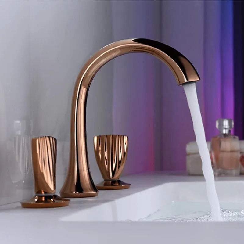 Afralia™ Rose Gold Double Handle Faucet - Luxury Basin Mixer for Bathroom Sink