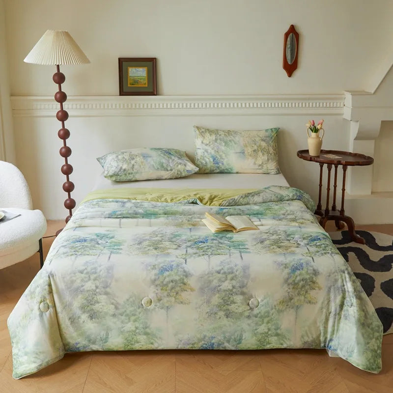 Afralia™ Knitted Cotton Print Summer Quilt, Silk Soft Blanket