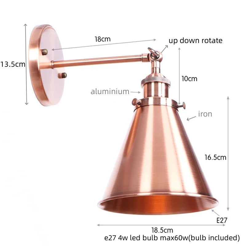 Afralia™ Vintage Industrial Gold Wall Lamp for Restaurant Coffee Bar Stair Bedroom Loft