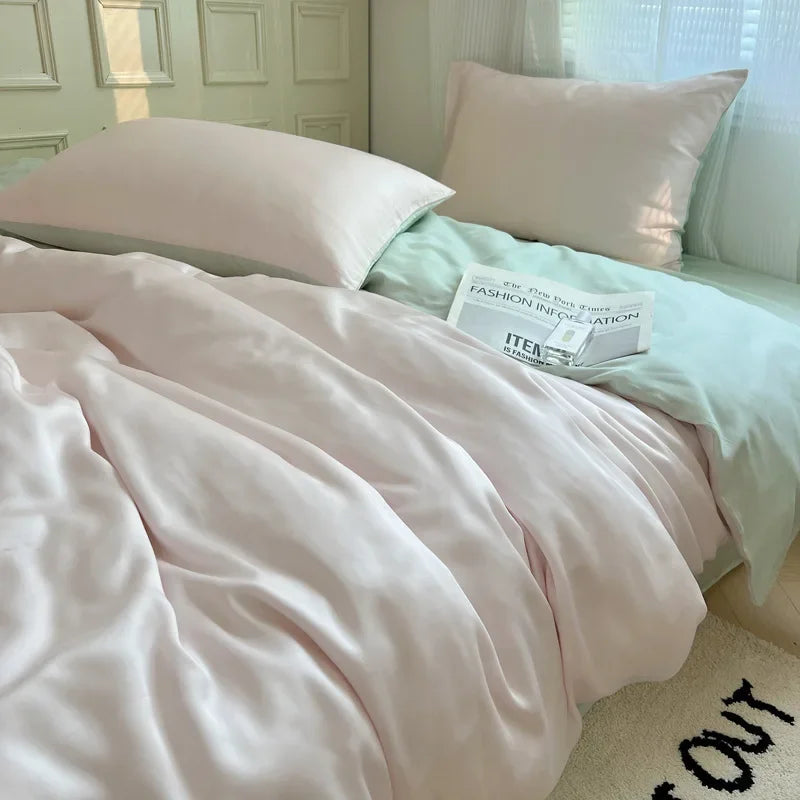 Afralia™ Ice Silky Solid Bedding Set - Cooling Satin Smooth Quilt Cover Set