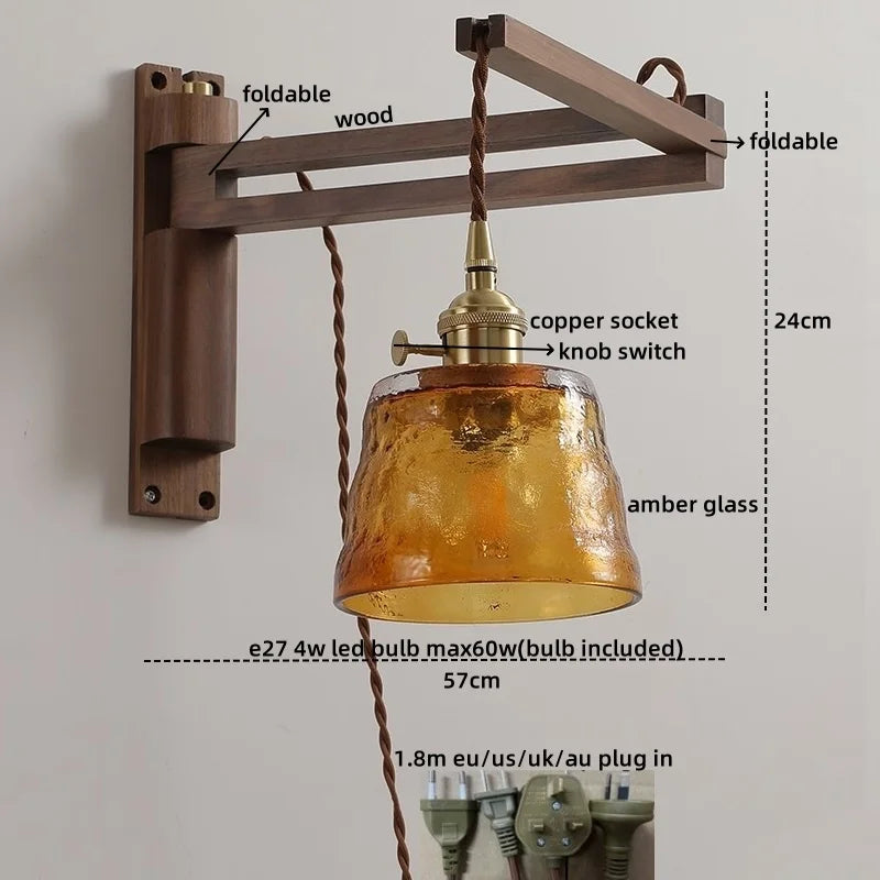 Afralia™ Walnut Copper LED Wall Lights - Modern Bedroom Balcony Living Room Decor