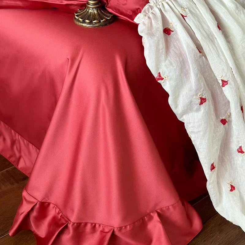 Afralia™ Egyptian Cotton Lace Ruffles Wedding Bedding Set 4-Piece Luxe Collection