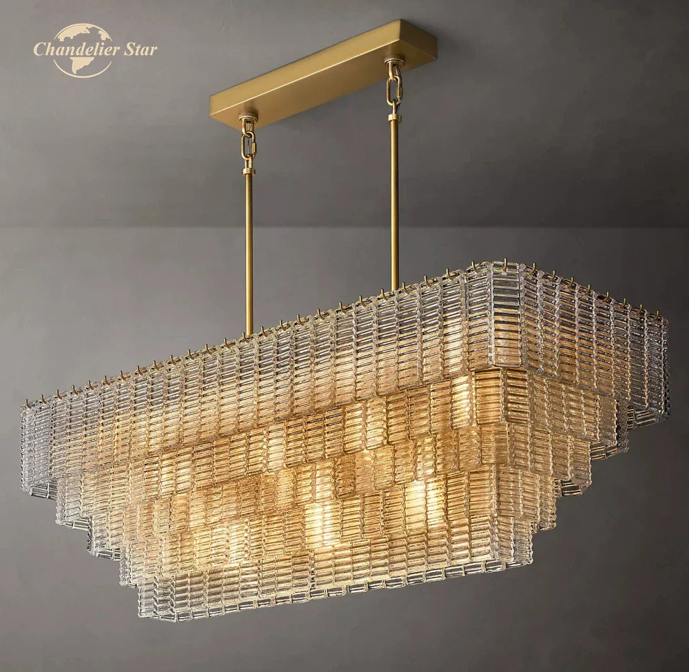 Afralia™ Sirene Glass Rectangular Chandelier Pendant Light - Modern LED Decoration Fixture