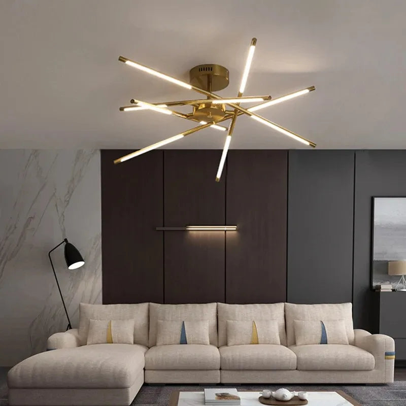 Afralia™ Modern LED Linear Chandelier: Creative Design Ceiling Lamp with Remote for Home Decor