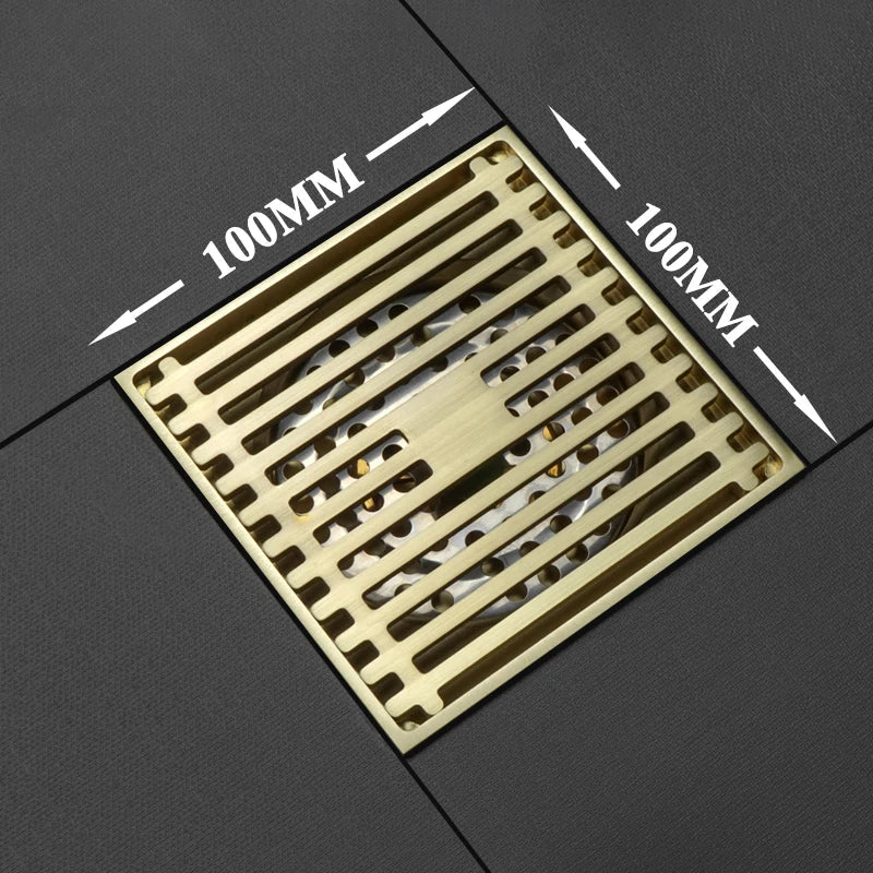 Afralia™ Brass Square Floor Drain 10x10cm for Bathroom Shower with Insect-Proof Deodorant