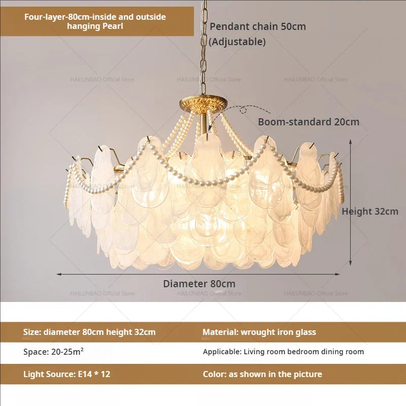 Afralia™ French Chandelier Garden Light with K9 Crystal | Elegant Pearl Shell Design