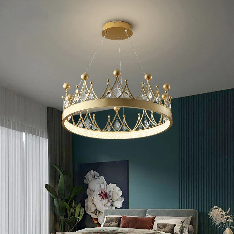 Afralia™ Crown Crystal Chandelier Pendant Light for Bedroom and Living Room Decor