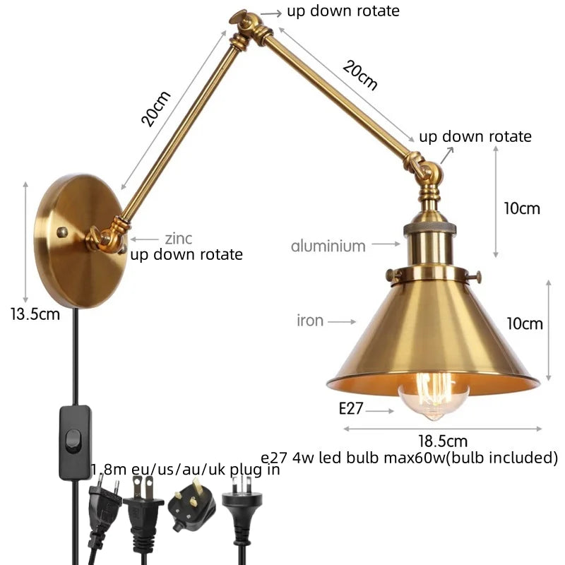 Afralia™ Vintage Iron LED Wall Lamp Simple Rustic Industrial Loft Stair Light