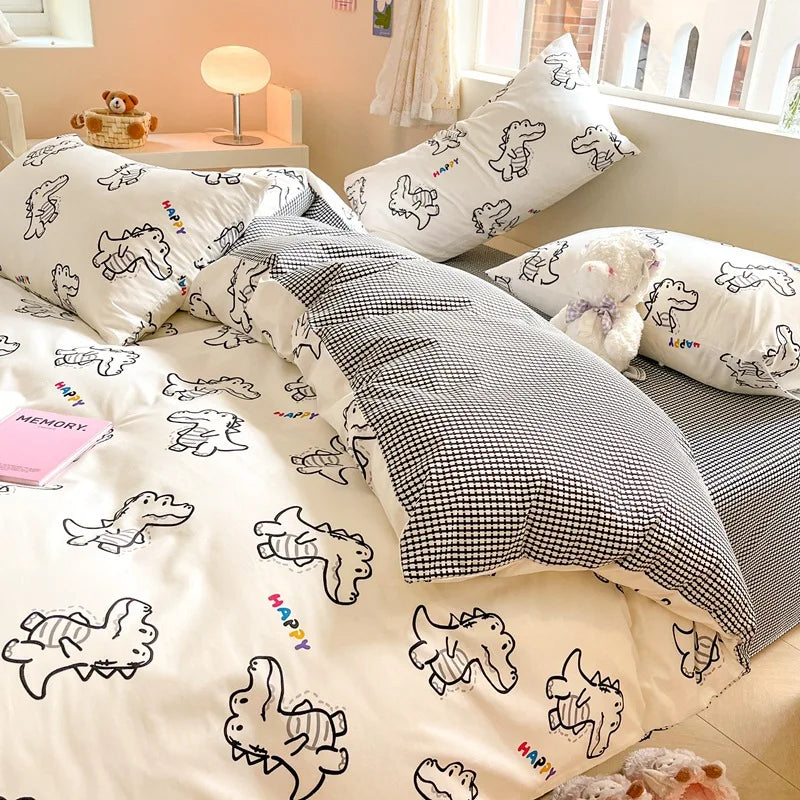 Afralia™ Cartoon Printed Cotton Duvet Cover for Kids & Teens Beddings
