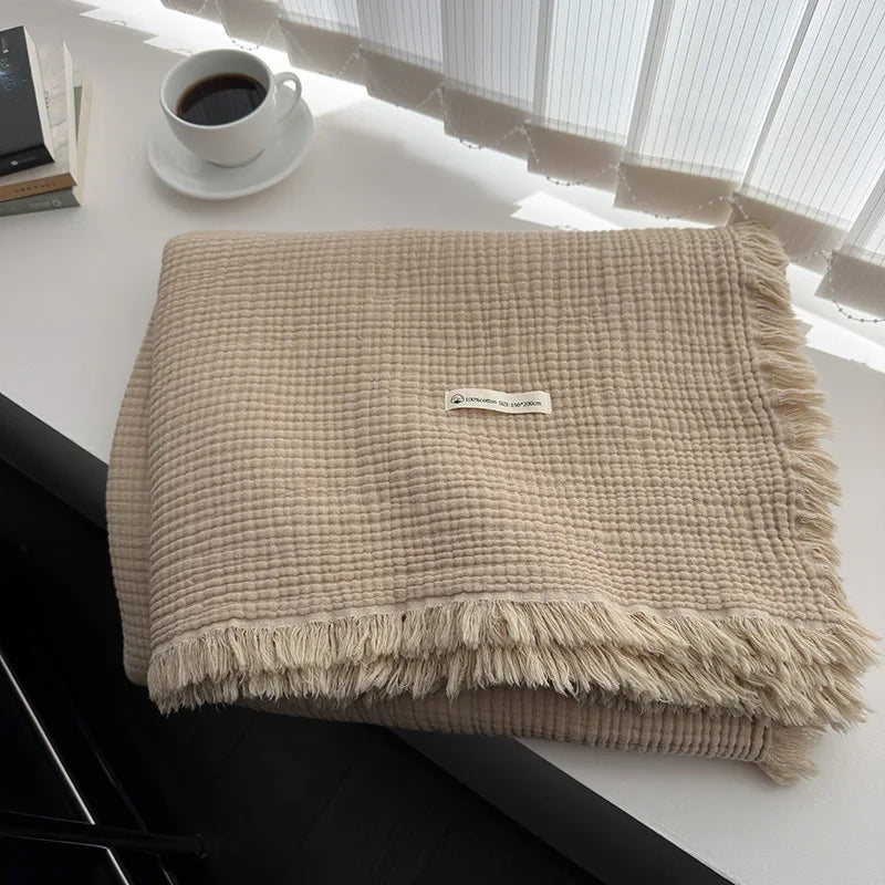 Afralia™ Summer Gauze Tassel Blanket - Soft Cotton, Single/Double Size