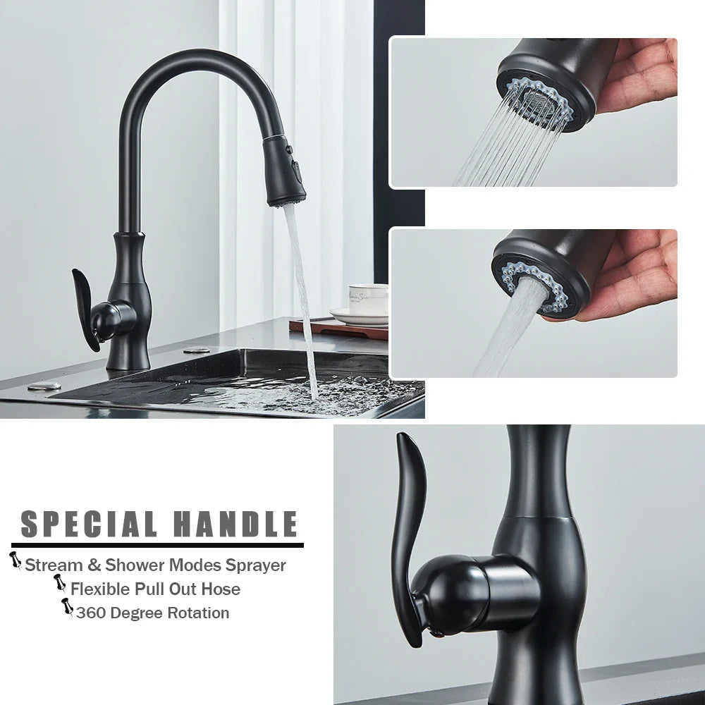 Afralia™ Rozin Gourmet Kitchen Faucet Pull Out Mixer Tap Deck Mount Hot Cold