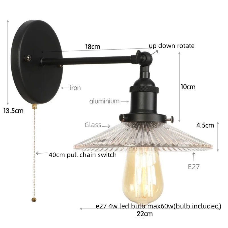 Afralia™ Industrial Loft LED Wall Lights for Bedroom, Plug In Stairs Lamp