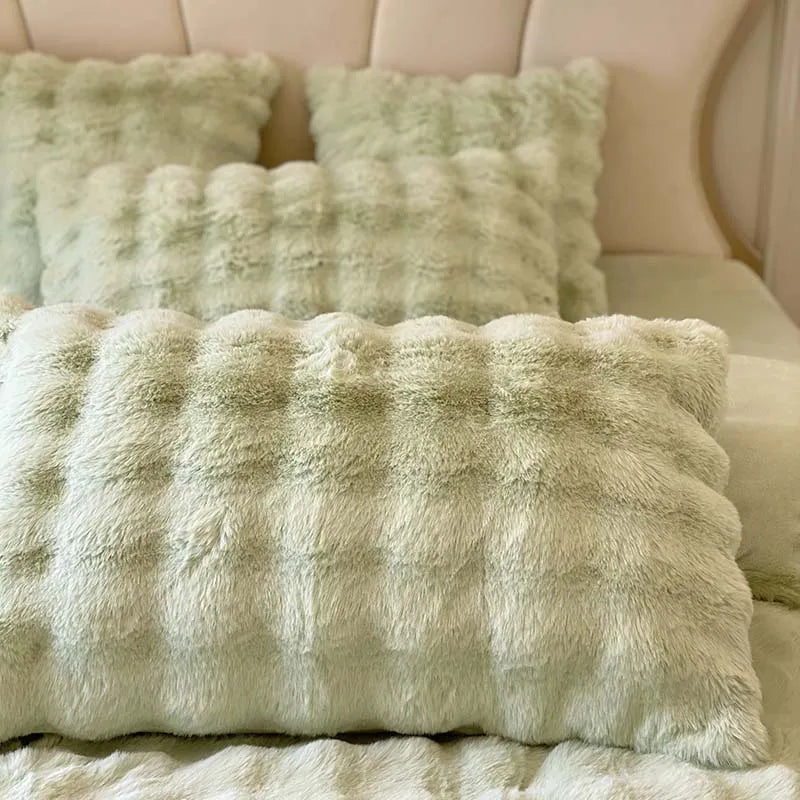 Afralia™ Rabbit Fur Velvet Princess Bedding Set: Duvet, Sheets, Pillowcases, Plush & Soft