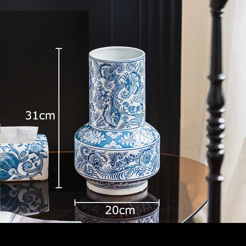 Blue & White Porcelain Vase with Flower & Bird Patterns by Afralia™: Elegant Table Decoration & Plant Pot