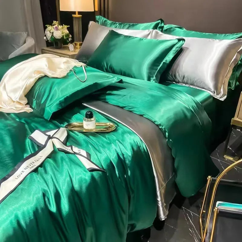 Afralia™ Silk Bedding Set: Mulberry Silk Duvet Set with Fitted Sheet, King or Queen Size