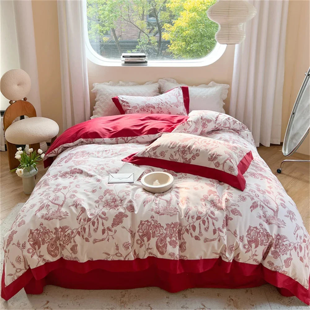 Afralia™ Colorful Bedding Set: King/Queen Size Bed Lines, Sheet, Pillowcase, Duvet Cover Set