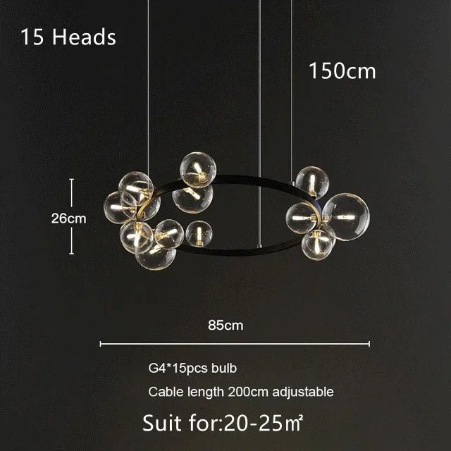 Afralia™ Glass Ball Chandelier: Designer Dining Table Bubble Lamp for Indoor LED Lighting
