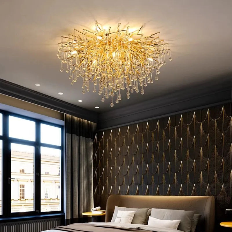 Afralia™ Gold Crystal LED Ceiling Chandelier for Elegant Spaces