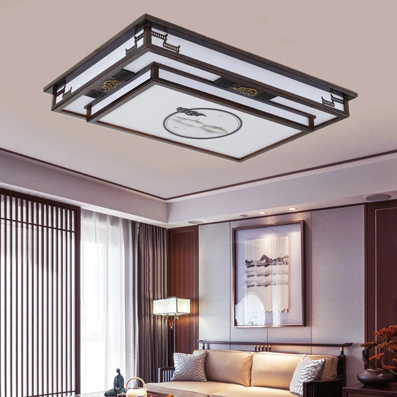 Afralia™ Antique Style Solid Wood Led Ceiling Light for Living Room Bedroom & Study