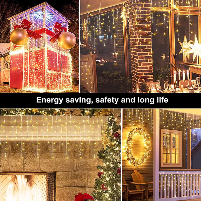 Afralia™ LED Christmas Curtain Fairy String Light Icicle Waterfall Garland for Home Garden Decor