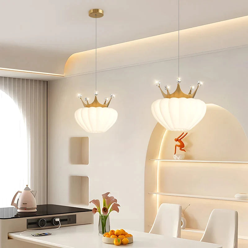 Afralia™ Gold Crown Pendant Light: Luxe Cloud Hanging Lamp for Children's Bedroom and Living Room