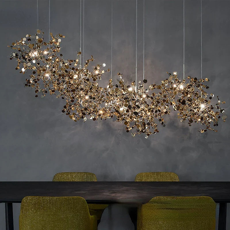 Afralia™ Leaf Sequin Ceiling Chandelier for Modern Living Room, Restaurant, Bar, or Dining Table