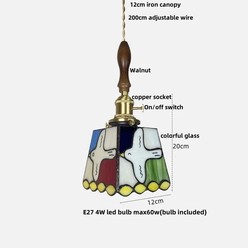 Afralia™ Peace Dove Tiffany Style Glass Pendant Lamp with LED, Copper Knob Switch