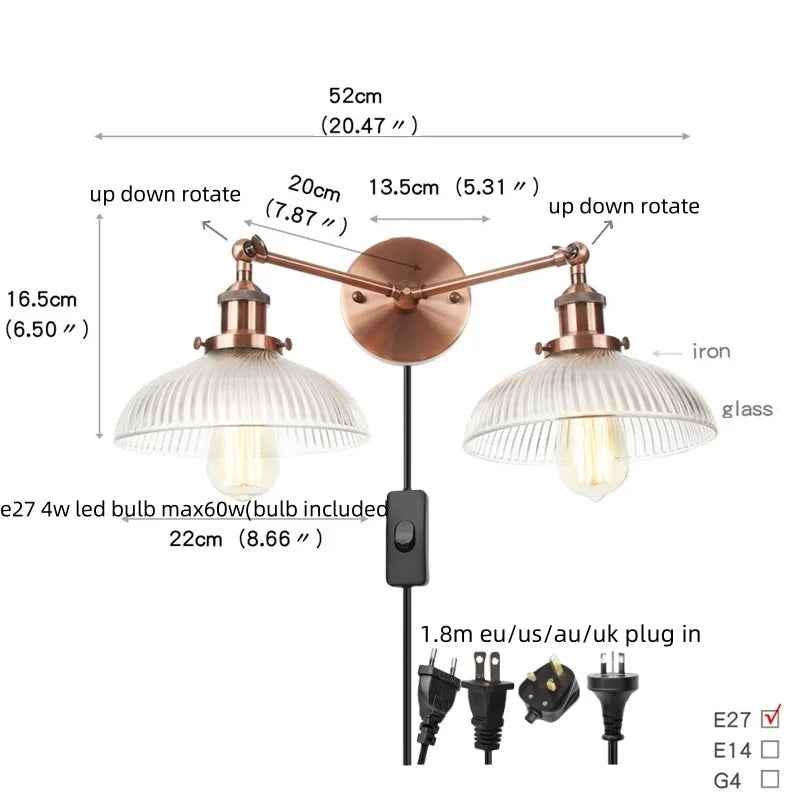 Afralia™ Vintage Loft Art Glass Wall Lamp - LED Study Aisle Bedside Light