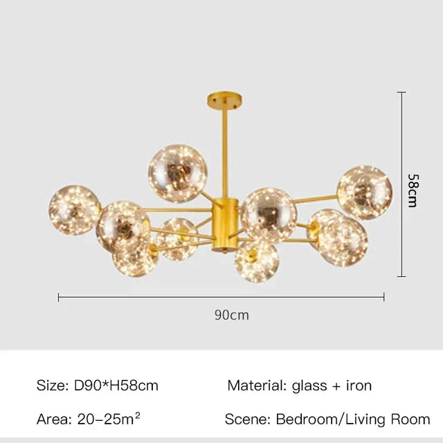 Afralia™ Black Glass Ball LED Chandelier for Living Room, Bedroom - Dimmable Nordic Luxury Fixture