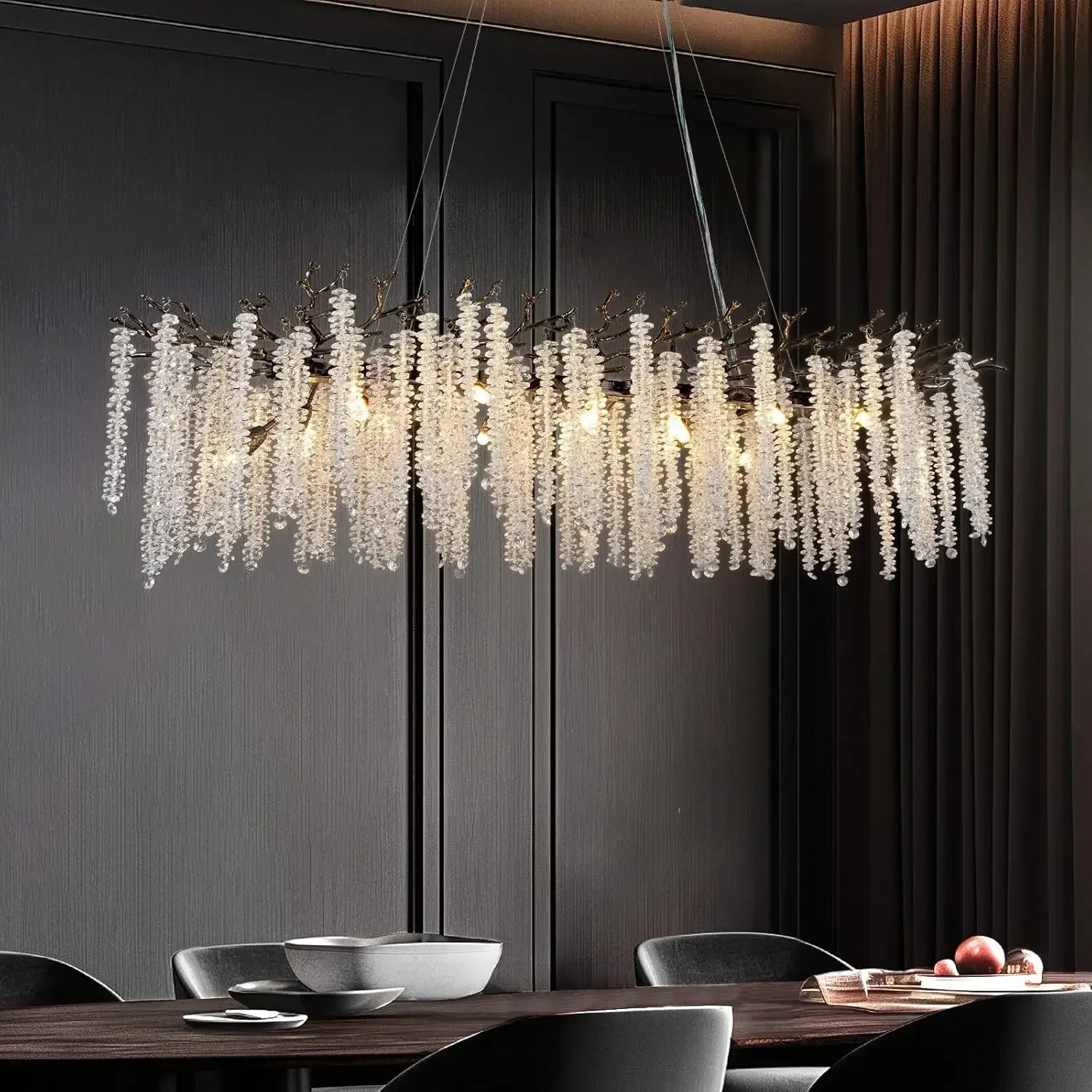 Afralia™ Round Black Crystal Chandelier for Dining Living Bedroom K9 Luxury Lighting