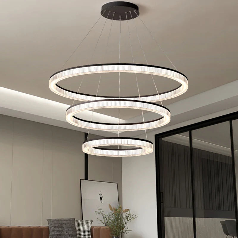 Afralia™ White Gold Round Ring LED Pendant Chandelier for Living Room & Dining Area