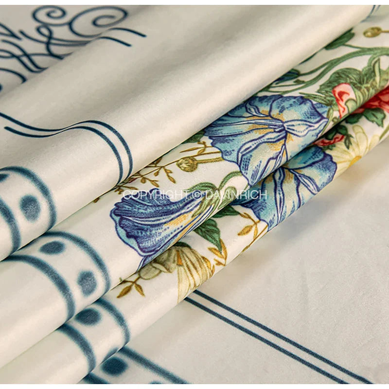 Afralia™ Mediterranean Blue & White Ceramic Print Velvet Tablecloth