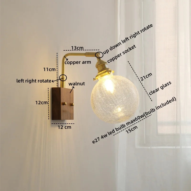 Afralia™ Glass Copper LED Wall Lights Modern Bedside Lamp Applique Da Parete