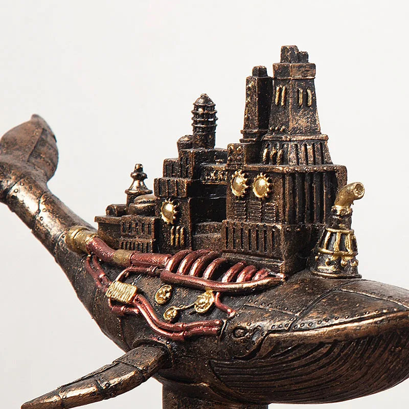 Afralia™ Steampunk Submarine Whale Sculpture for Office Desk and Living Room Decor