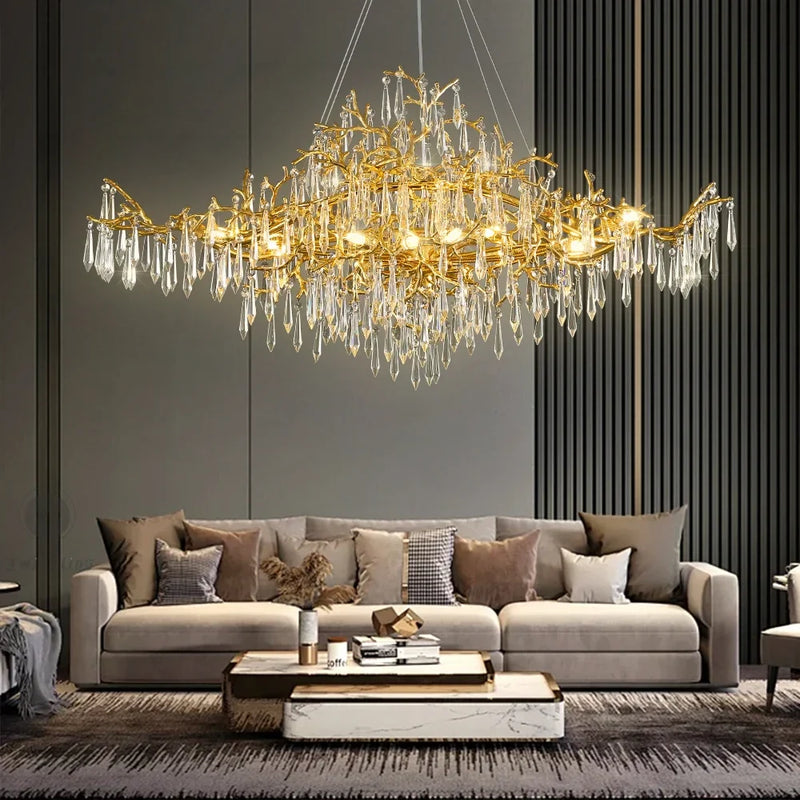 Afralia™ Golden Crystal Chandelier - Modern Luxury Long Light for Kitchen, Dining, Living, Bedroom