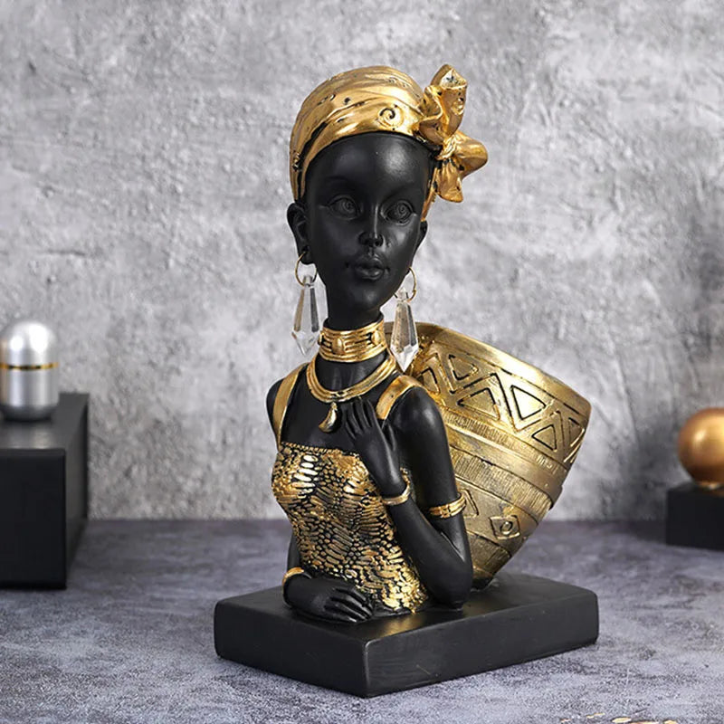 Afralia™ Retro African Black Woman Bust Figurines for Home Decor