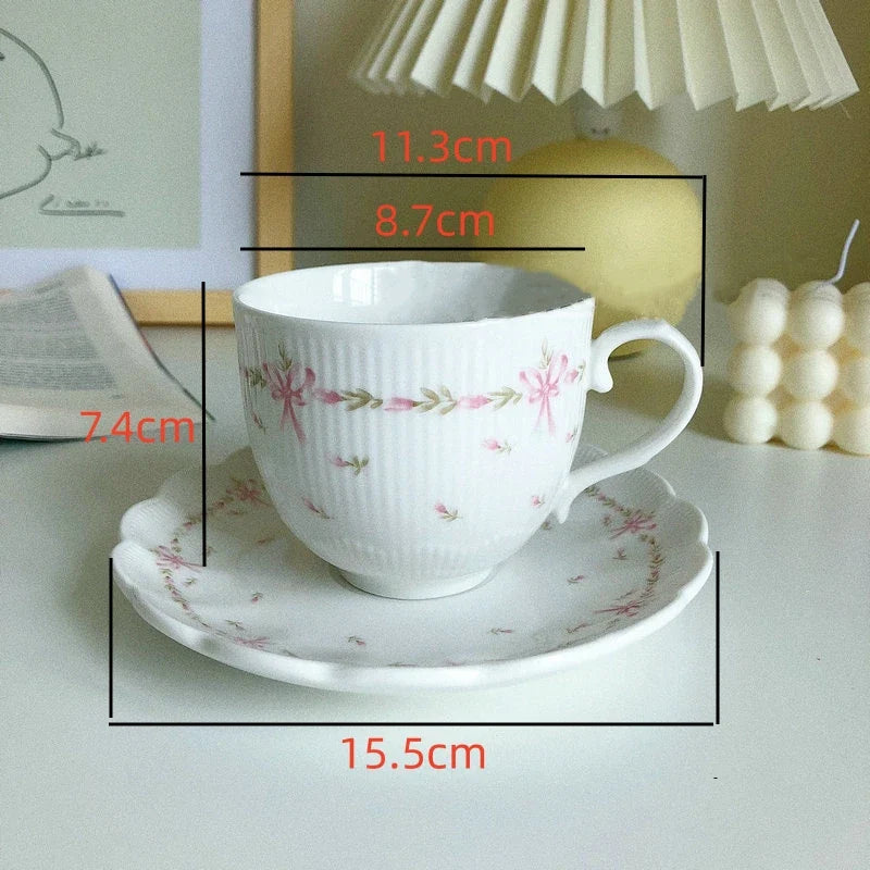 Afralia™ Rose Relief Ceramic Tea Cup Set