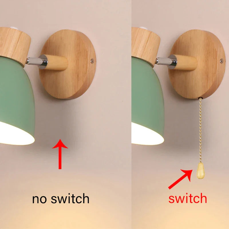 Afralia™ Nordic Wooden Wall Lamp with Switch, Modern Sconce for Bedroom, Living Room Lighting