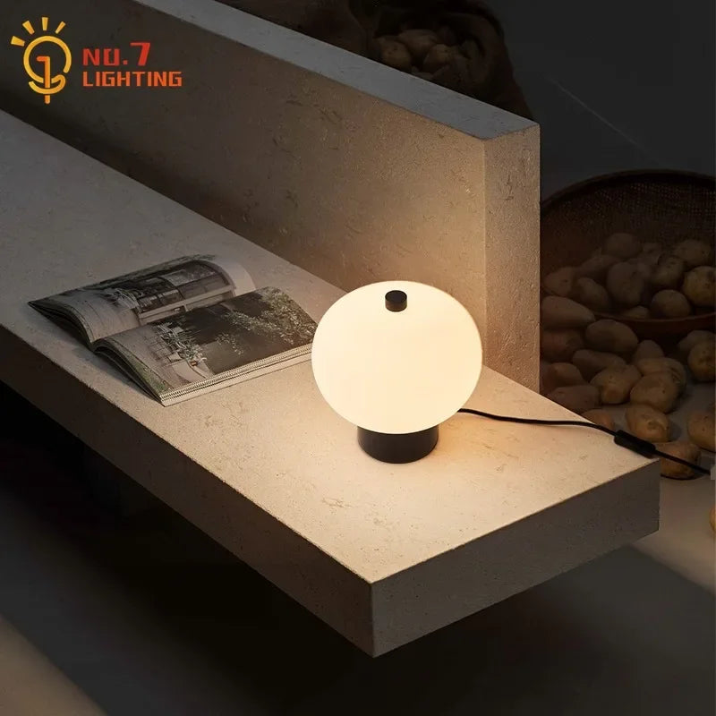 Afralia™ Modern Wood Glass Table Lamp LED Art Decor for Living Room Bedroom Studio