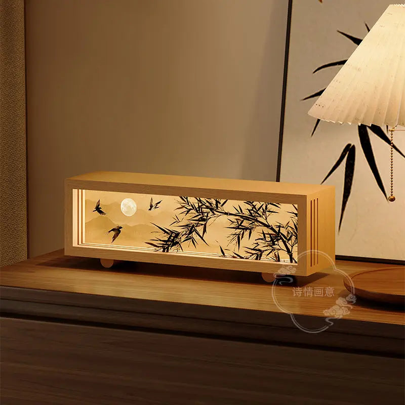 Afralia™ Chinese Wind Lamp Tabletop Painting Creative Night Light Bedroom Decor