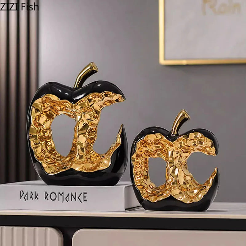 Afralia™ Ceramic Apple Sculpture Desk Decoration - Gold-plated Hollow Out Craft, Room Aesthetic Ornament