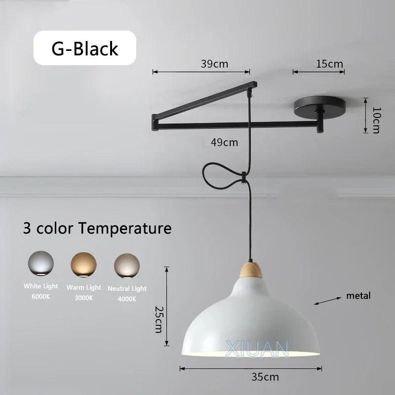 Afralia™ Modern Swing Arm Pendant Lamps PE Metal Sconces Dining Hanging Light