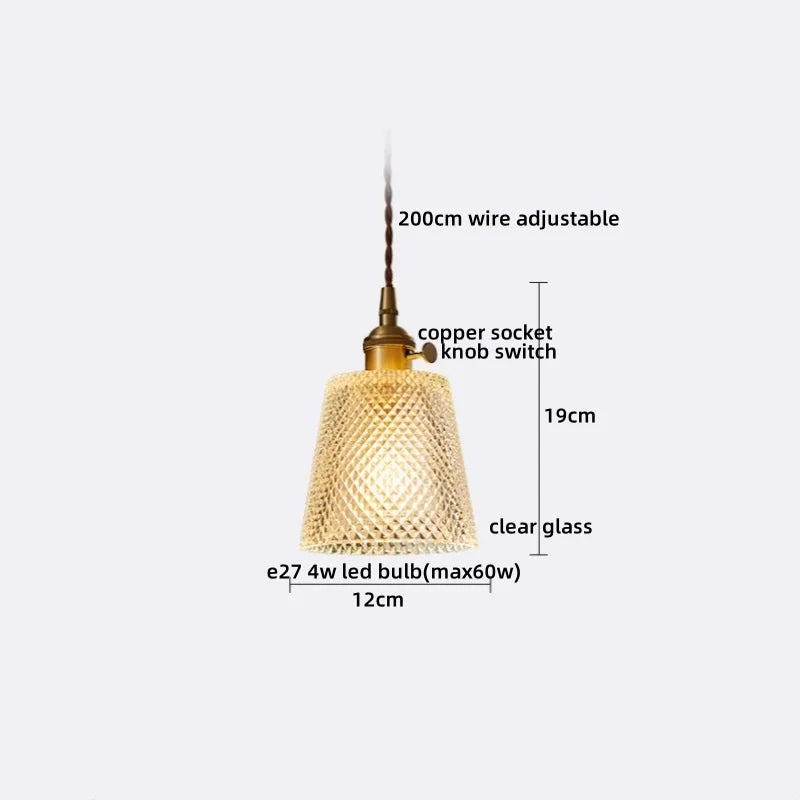 Afralia™ Copper Glass LED Pendant Lamp with Knob Switch - Modern Hanging Light Fixtures