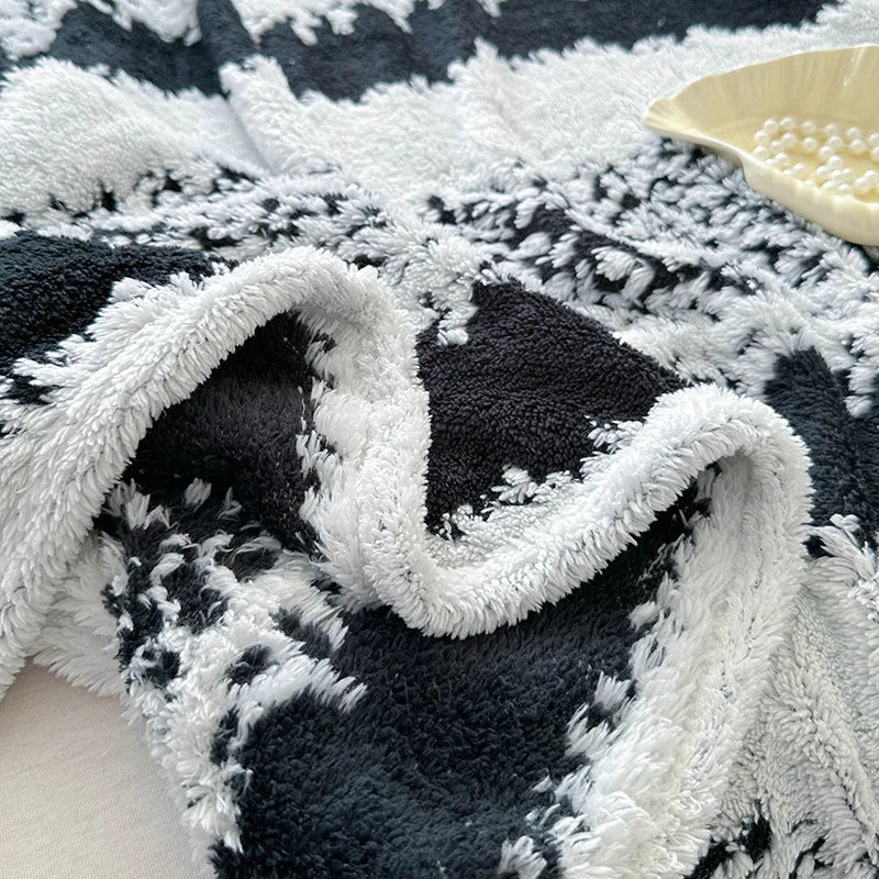 Afralia™ Snowflake Striped Cationic Jacquard Plush Blanket for Sofa, Office, Balcony - Warm Napping Shawl