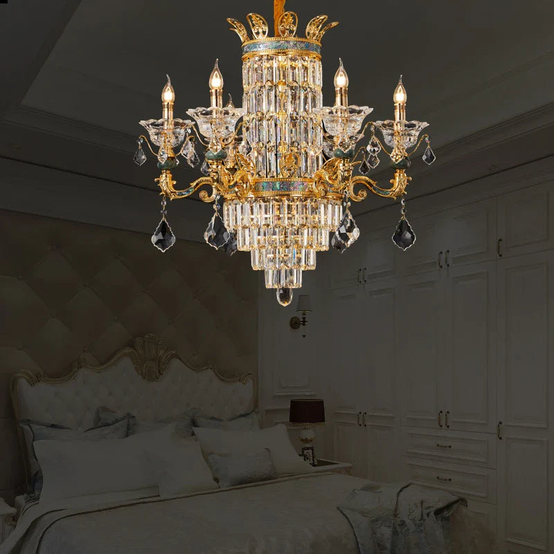 Afralia™ Luxe Crystal Chandelier: Elegant Copper Living Room Dining Candle Light