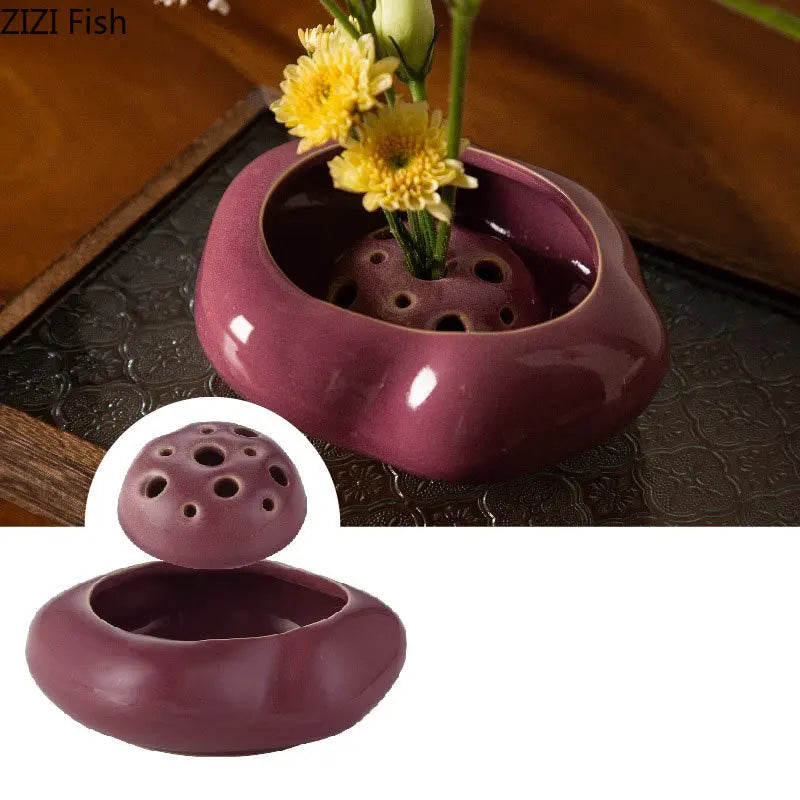Afralia Lotus Seedpod Ceramic Vase Artificial Flower Pot Modern Desk Decor