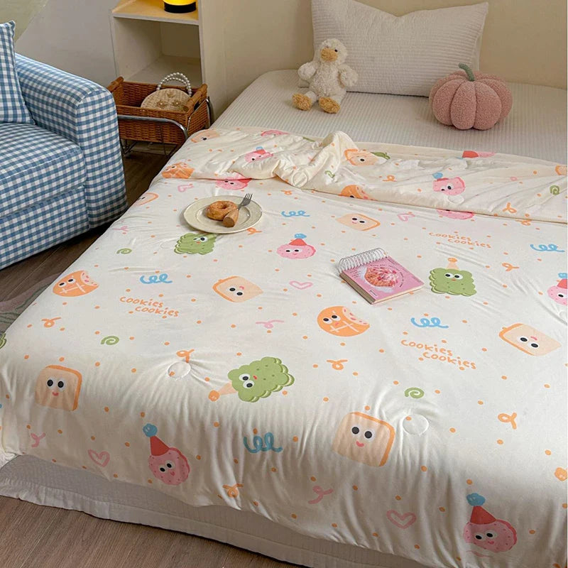 Afralia™ Cartoon Patchwork Summer Cooling Blanket Lightweight Air Condition Comforter