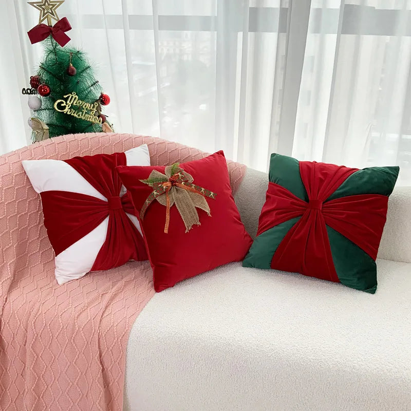 Afralia™ Festive Velvet Christmas Cushion Cover - 45*45 Patchwork Pillowcases for Sofa