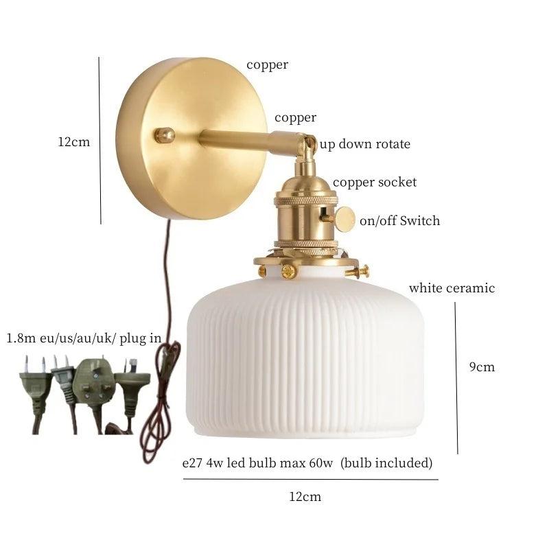 Afralia™ Nordic Ceramic LED Wall Sconce | Brass Wall Light Fixture for Living Room Bedroom